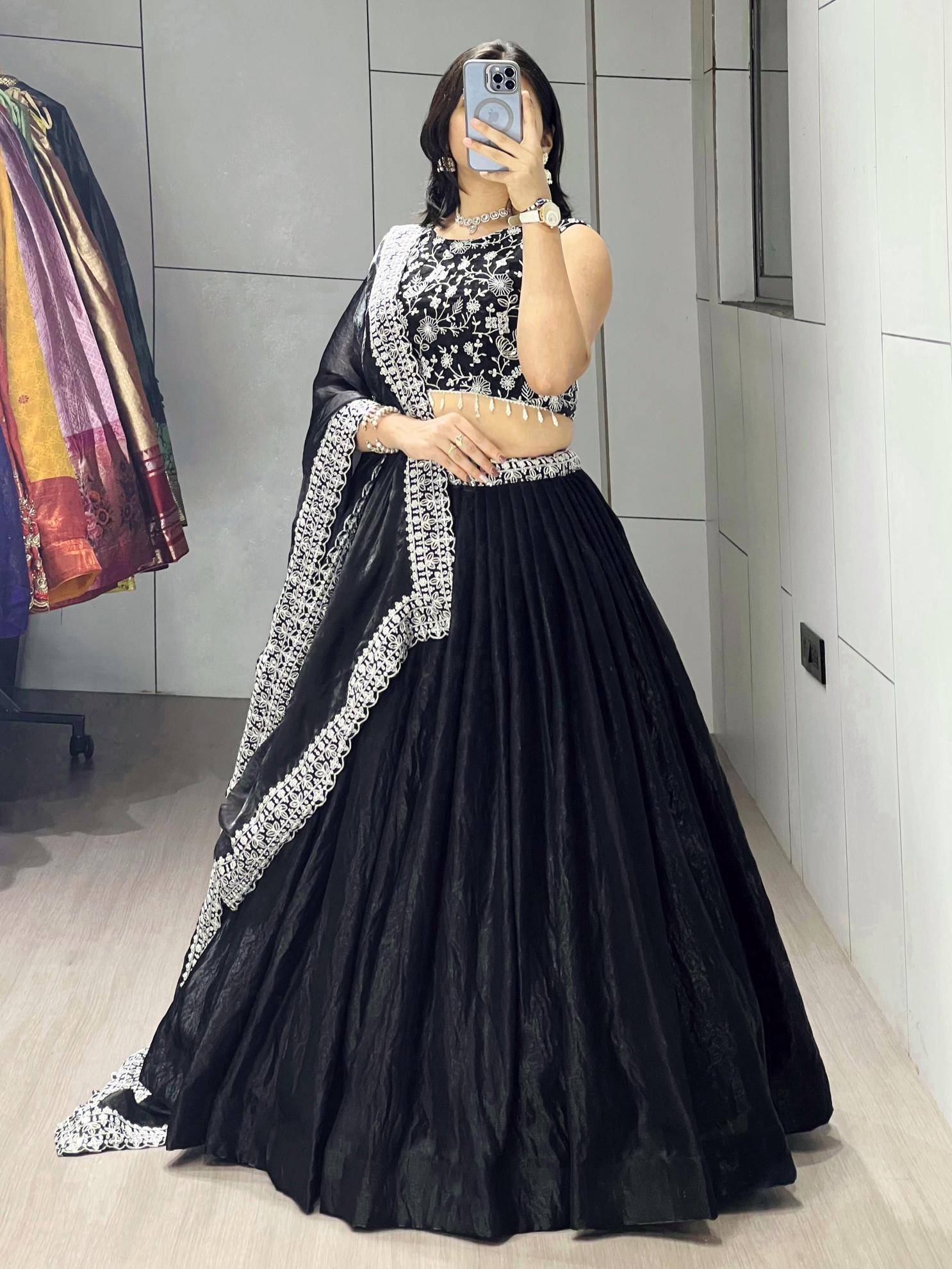 GRTN 9042 BLK Fendy Satin Indian lehenga choli wholesale suppliers